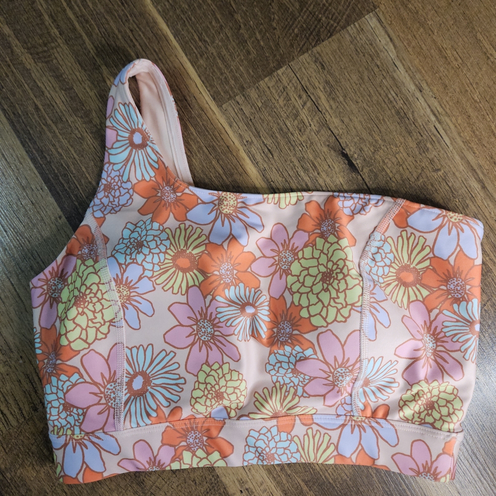 Wavvy Floral One-Shoulder Sports Bra Small